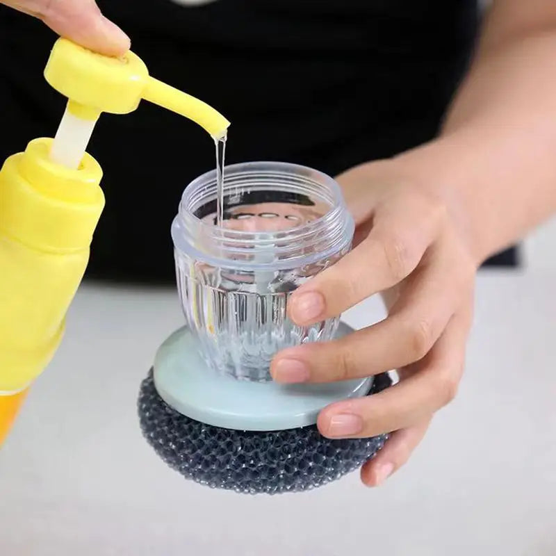Soap Dispensing Palm Brush Dish Scrubber Brush with Soap Dispenser Portable Soap Dispenser Brush Cleaning Brush for Dish Pot Pan